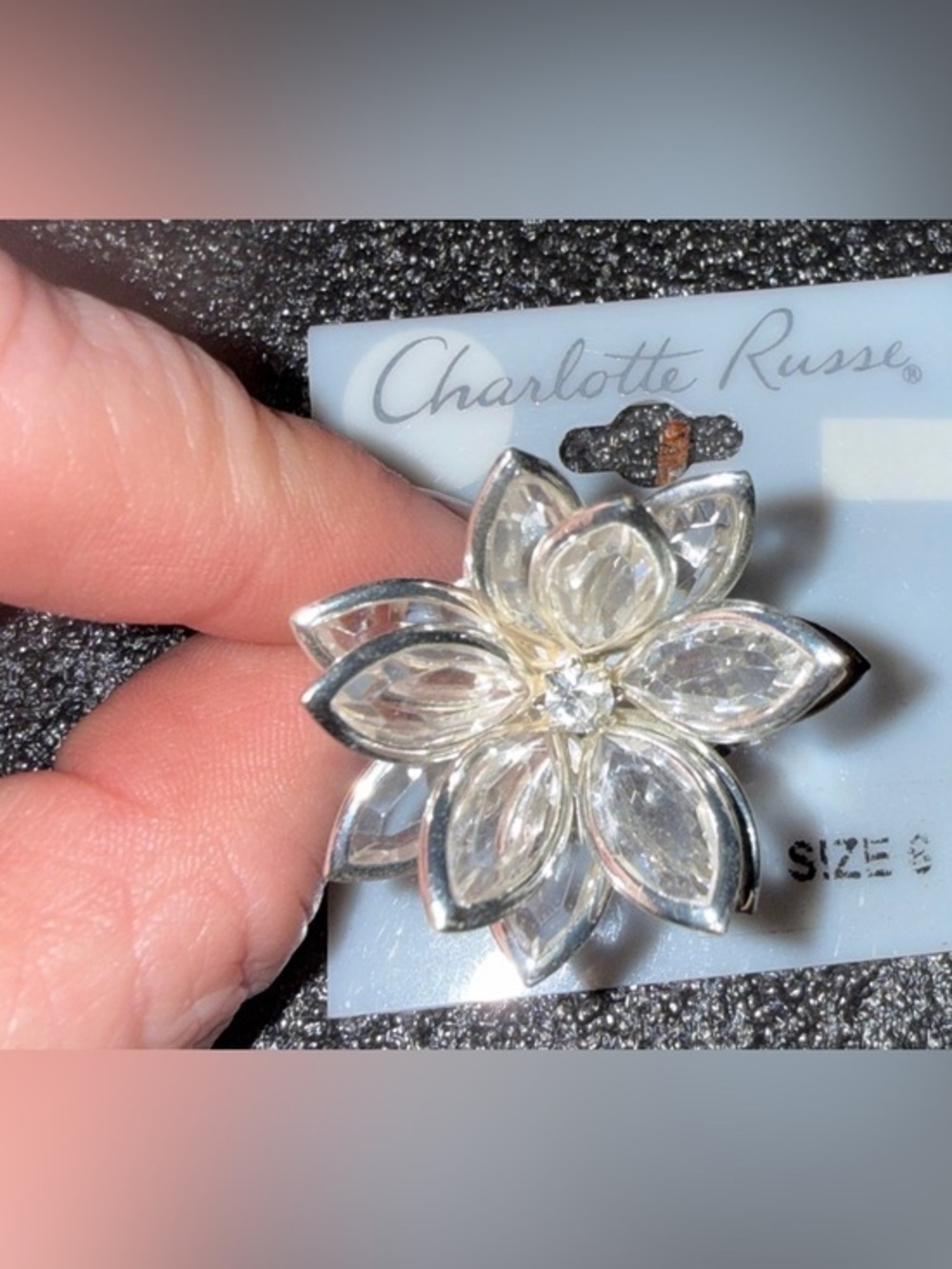 Charlotte Russe Silver Clear Crystal Floral Brooch